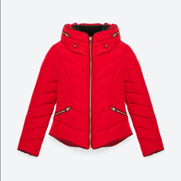 zara red puffer coat